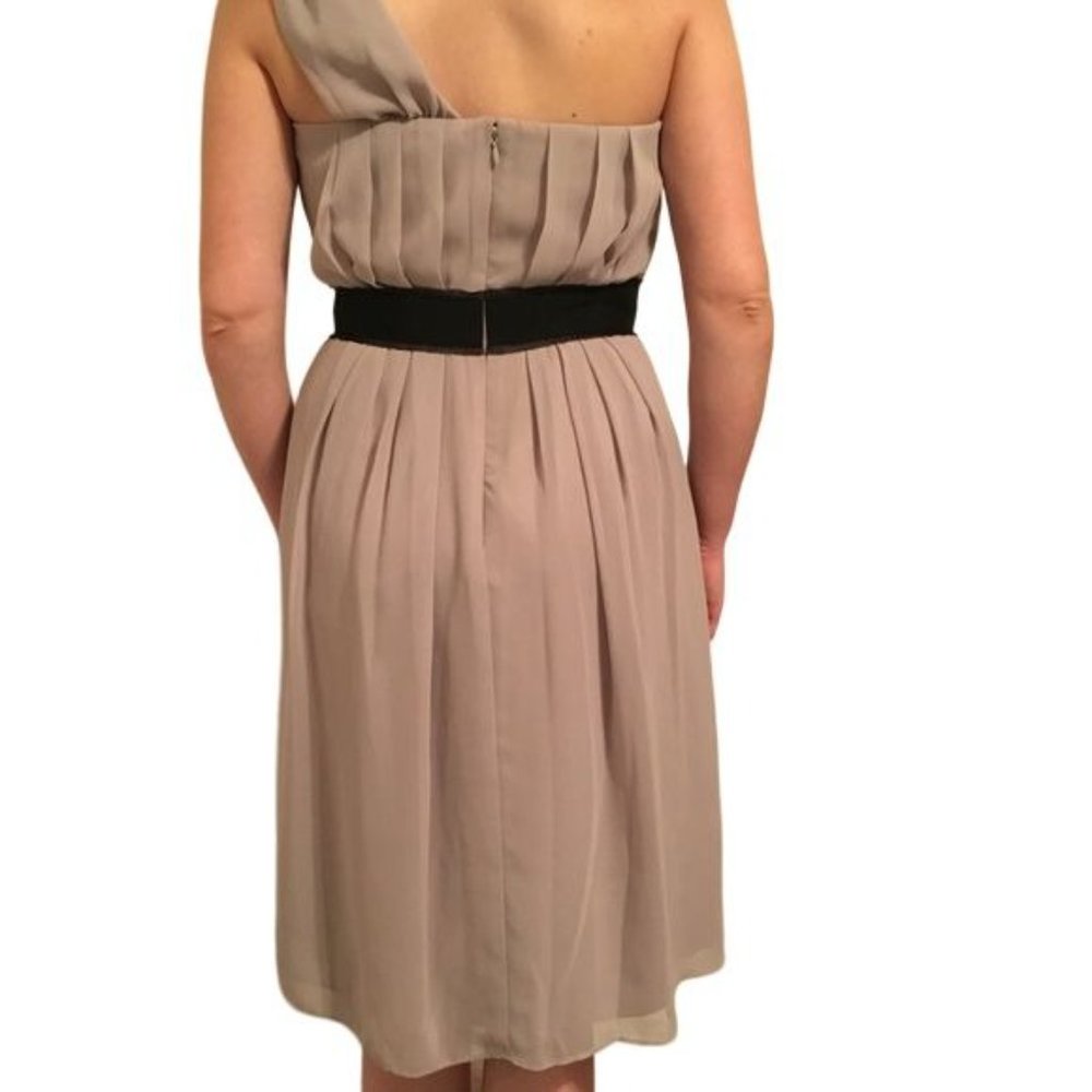 Max and Cleo Women's One Shoulder Chiffon Cocktail Party Mini Dress Taupe Size 4 - Picture 2 of 12